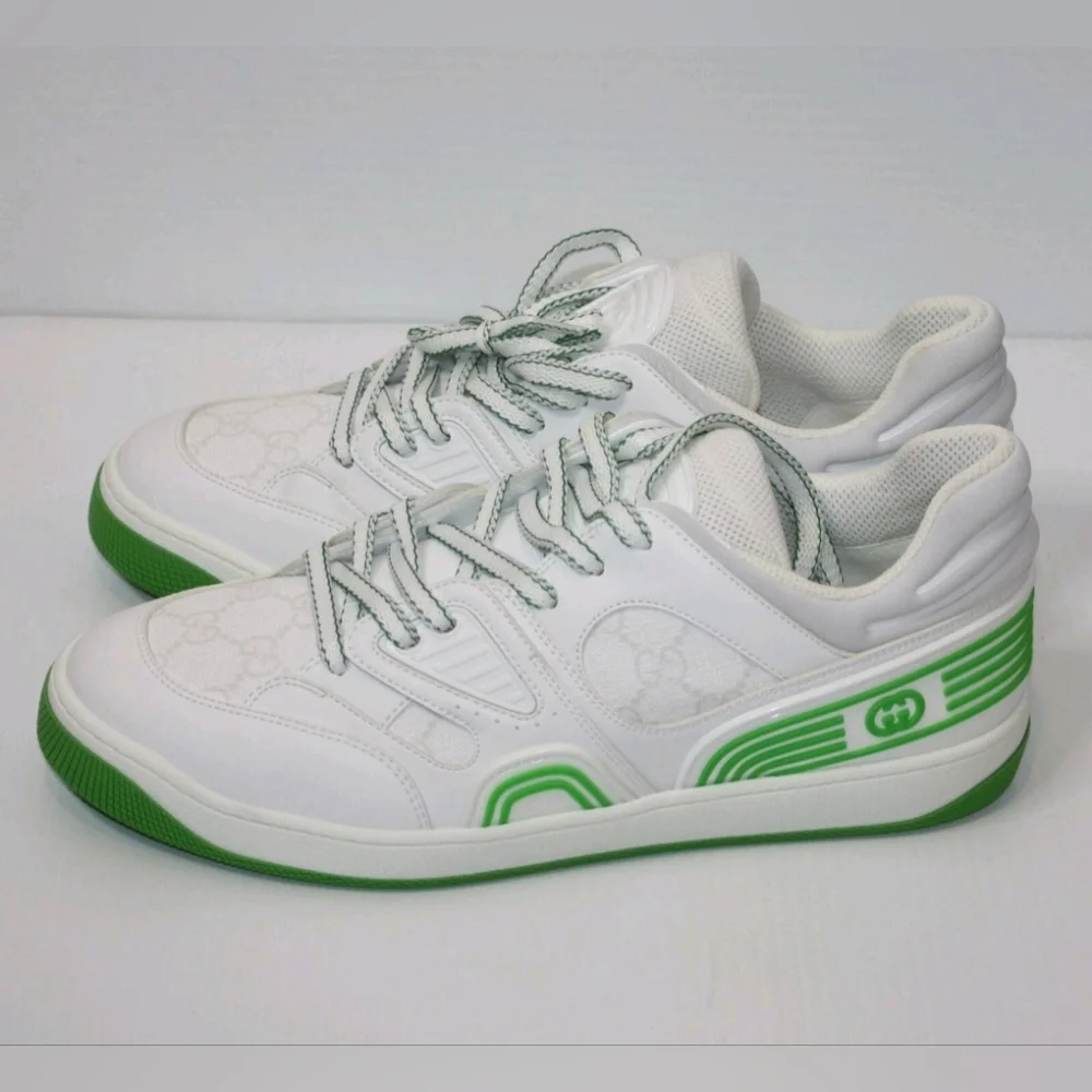 Gucci  Demetra GG Supreme Basket Low Top Sneakers Great White Green US Size 10 - Picture 5 of 8